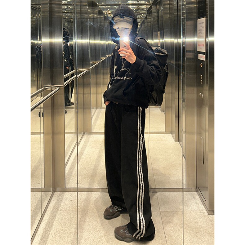 B221美式ins高街小众宽松三条杠运动牛仔裤LK23130-P60控78,男装牛仔裤,电商B221
