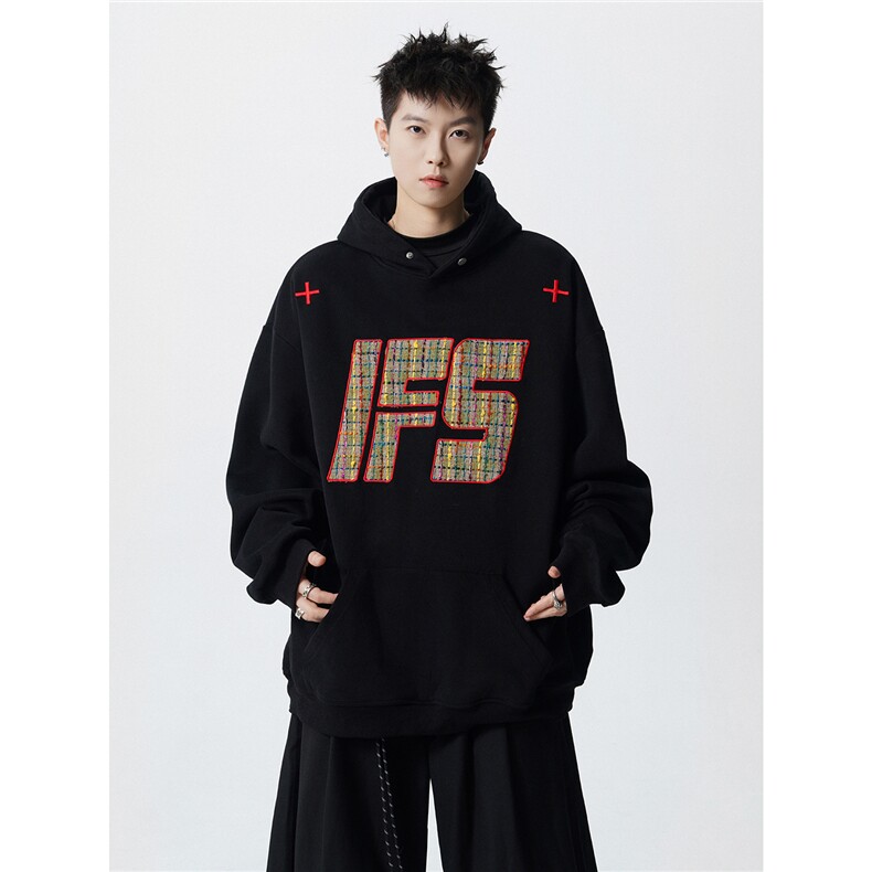 重磅贴布刺绣卫衣大码春秋连帽衫硬挺外套美式休闲上衣WY9108/P65,女装短外套,电商B238