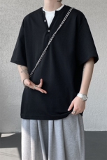 现货T10132-特批33控65夏季新款假两件曼巴棉大码撞色T恤，男装T恤，电商A059