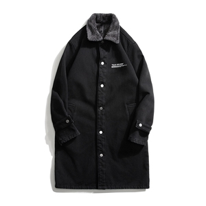 FY645J-P98 M-5XL控138 现货水晶绒加绒长款牛仔风衣大码座山雕,男装风衣,星座103A