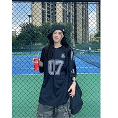 新款夏季短袖美式复古薄球衣男女情侣休闲风五分袖宽松型圆领，男装T恤，星座506A