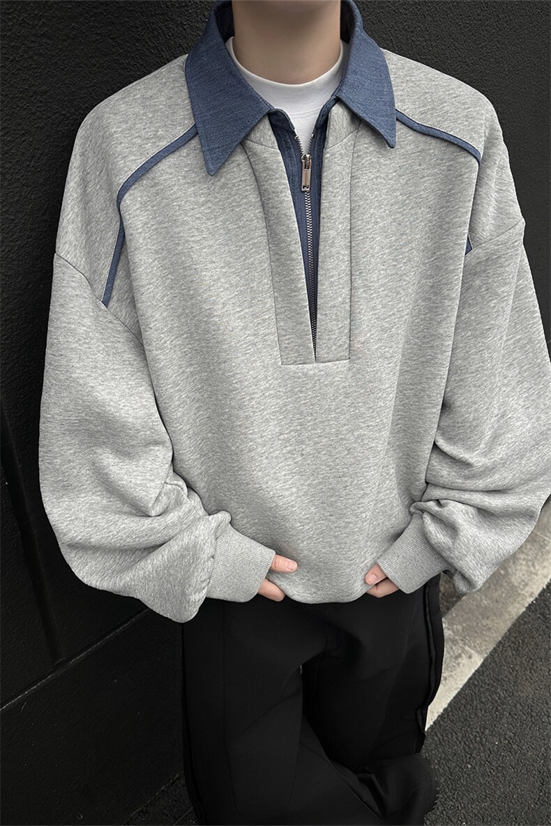半拉链卫衣男款立领韩版衬衫领假两件重磅上衣特p55,男装衬衫,电商B319
