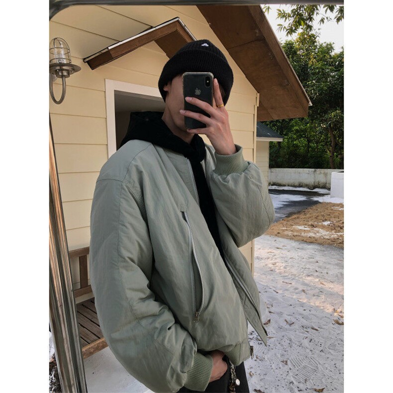 （现货）豆绿色大拉链口袋男女棉服立领棉衣，男装棉衣，星座807