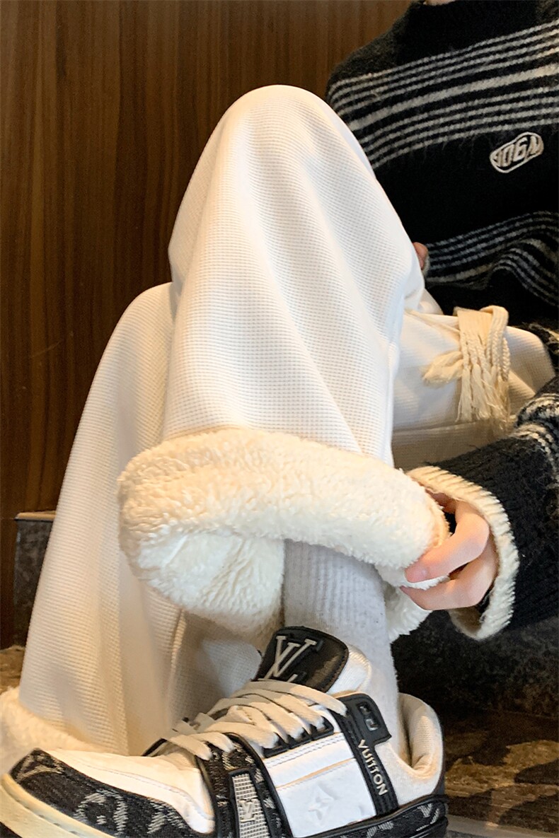 羊羔绒慵懒风裤子男春秋冬季加绒加厚加肥加大码直筒阔腿休闲长裤,男装休闲裤,电商D206-1