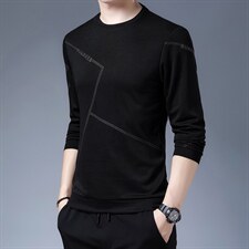 2023新款春秋季圆领卫衣男士宽松纯色套头打底衫长袖t恤中年上衣，男装卫衣，电商B212（原钱塘6029）