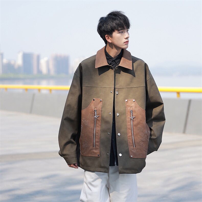 模特-美式复古港风夹克春秋男潮牌上衣8055-P98，男装夹克，电商B380（原B361）