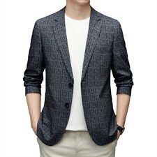 大码男士单西外套2023秋季新款商务中年西服宽松休闲印花小西装，男装西服，电商B212（原钱塘6029）