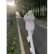 MW02-P35加绒P45白灰色美式高街oversize连帽卫衣男高级感上衣潮，男装卫衣，星座215-1