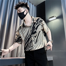 301C-CS23-P58控78冰丝薄款短袖衬衫男印花潮流社会小伙店主风，男装衬衫，星座301C（原B323）