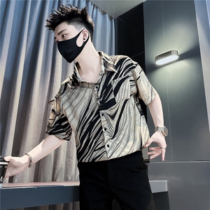 301C-CS23-P58控78冰丝薄款短袖衬衫男印花潮流社会小伙店主风图片