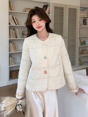 上重工刺绣提花时尚外套春季中国甜美宽松单件圆领单排扣2025，女装短外套，浙宝208A