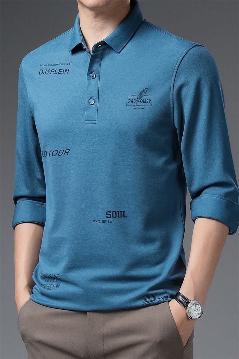 新款2022中年长袖T恤男春秋季休闲秋装男士打底衫翻领POLO衫,男装T恤,电商B212（原钱塘6029）