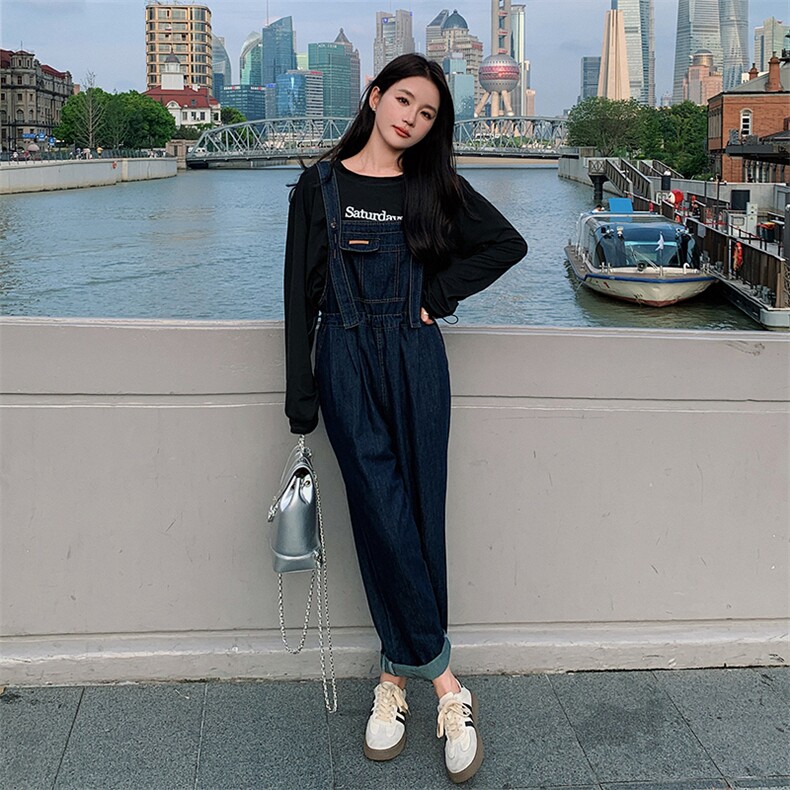 《高质现货》新品时尚抽绳口袋抽绳背带裤牛仔裤,女装牛仔裤,唛多