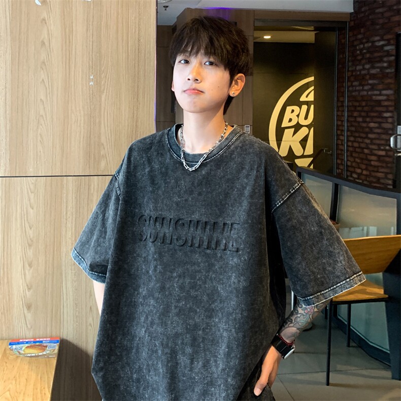！2025夏季新款男士钢印纯棉水洗短袖T恤半袖XT141特P35控58,男装T恤,电商B220