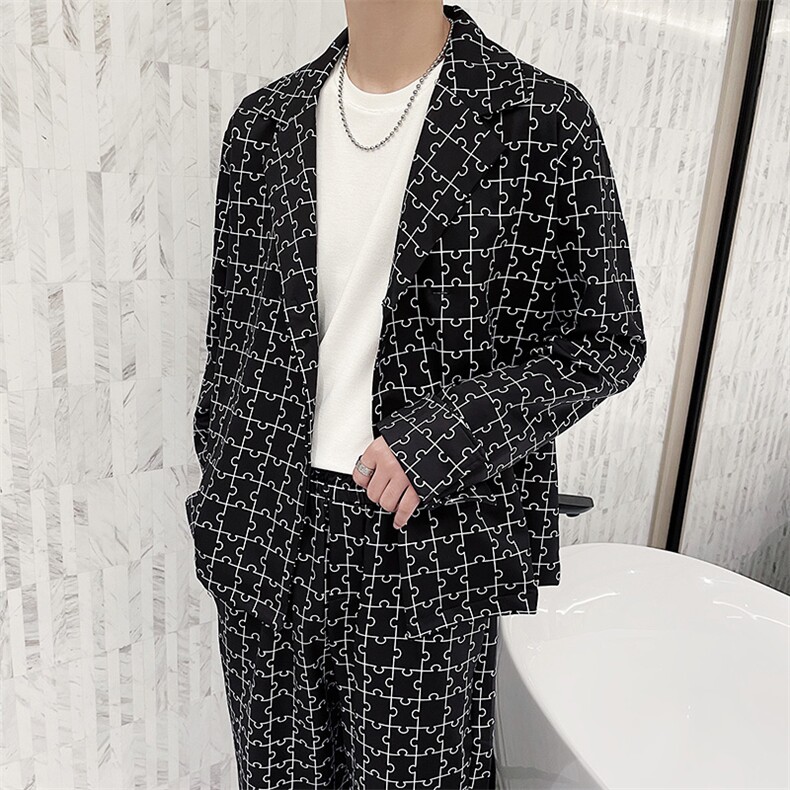 阔版宽松休闲西装套装个性花西服两件套TZ04/P100特,男装西服套装,电商A243