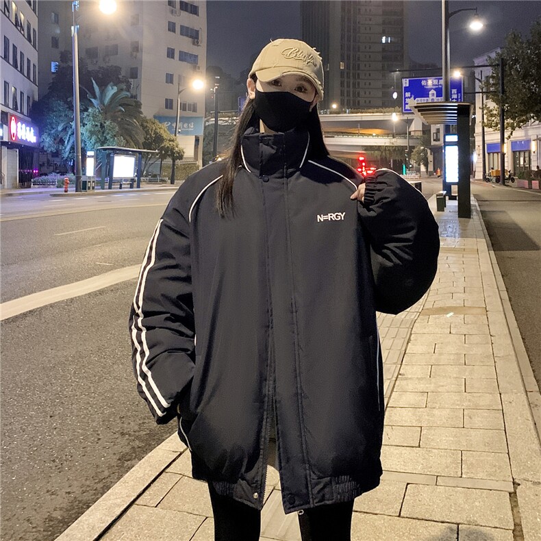 情侣装冬装港风条纹织带棉服棉衣休闲加厚外套男女G1107P118,男装棉衣,电商A339