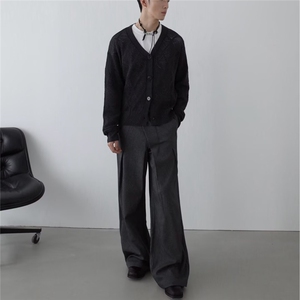 高级感微喇叭西裤男2025春秋季直筒宽松垂坠感阔腿休闲西装长裤子图片