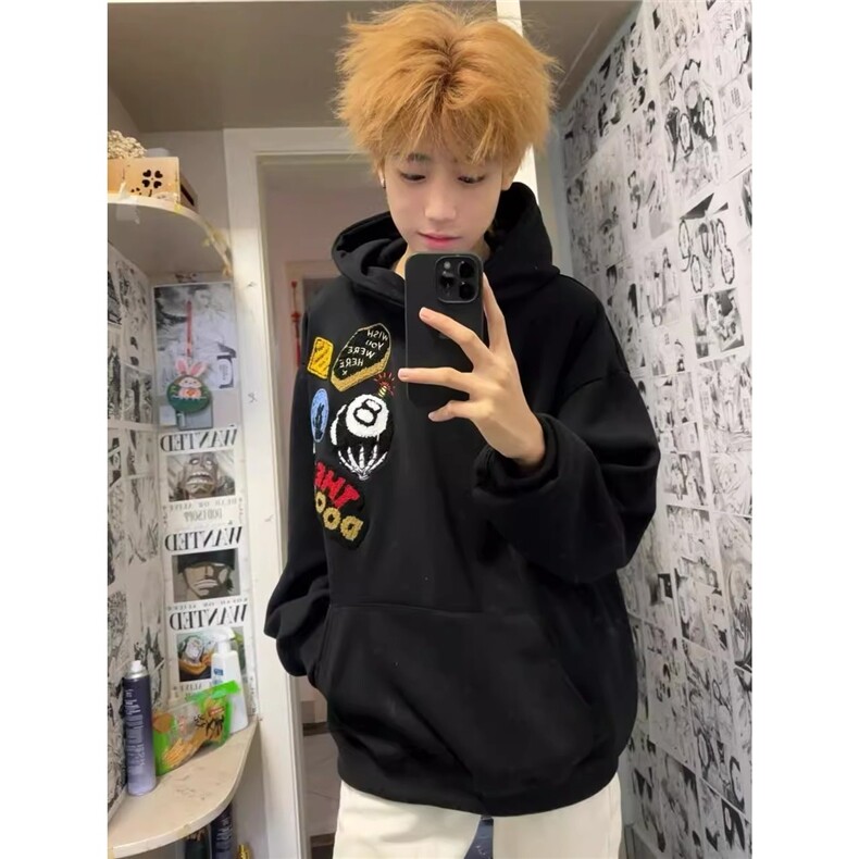 【现货】D1012-特批50秋季新品美式街头字母刺绣连帽卫衣男女潮图片