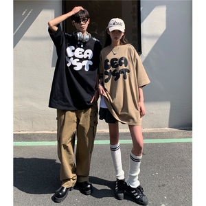 2023情侣装夏季新款美式高街字母印花圆领宽松半袖T恤潮D290 P33图片
