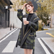 现货2025年冬季格子双面羊毛呢正反两穿刺绣定制款羊毛大衣，女装双面呢大衣，琦鑫阁（原依鑫阁）