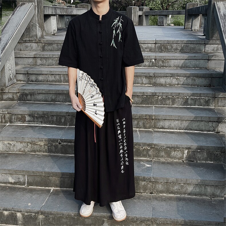 现货新中式男装新款24夏季风情侣汉服衬衫中袖上衣T2308-P65,男装衬衫,电商A021
