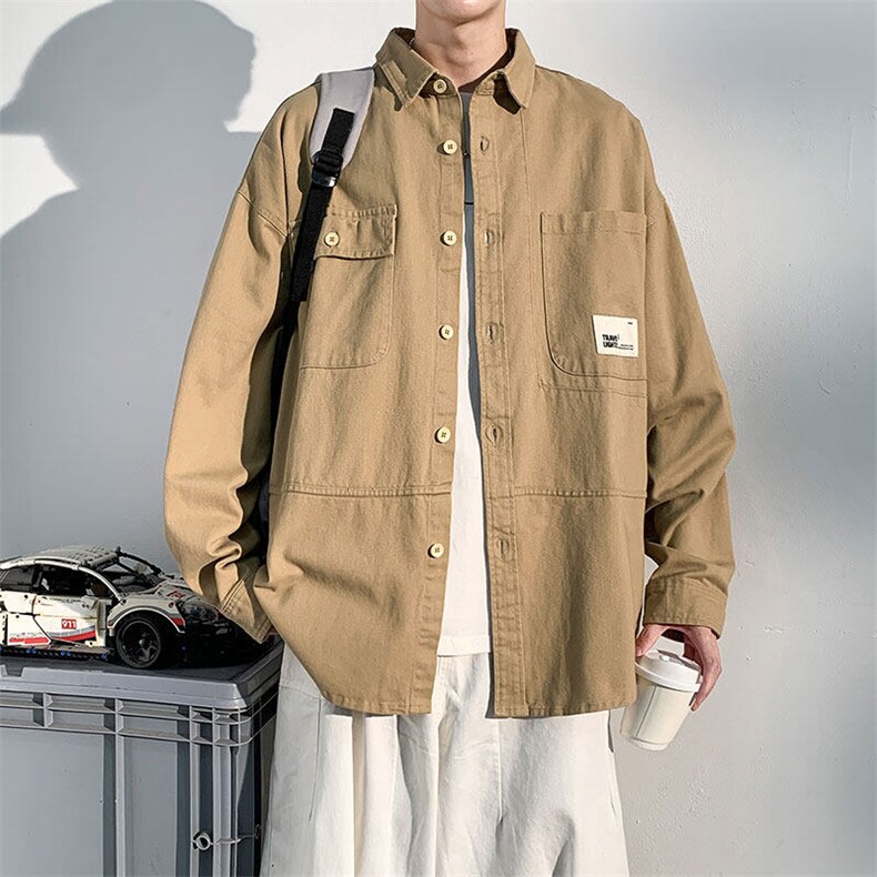 衬衫男2025春季新款港风宽松纯棉大码工装长袖衬衣CS800-特P45,男装衬衫,星座214-3