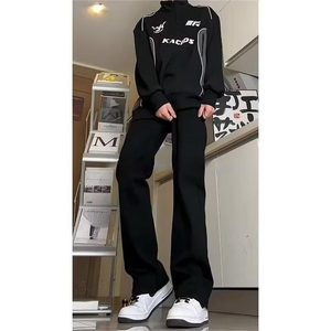 美式高街纯黑色牛仔裤男高端潮牌微喇修身vibe直筒裤Z720 P29.5图片