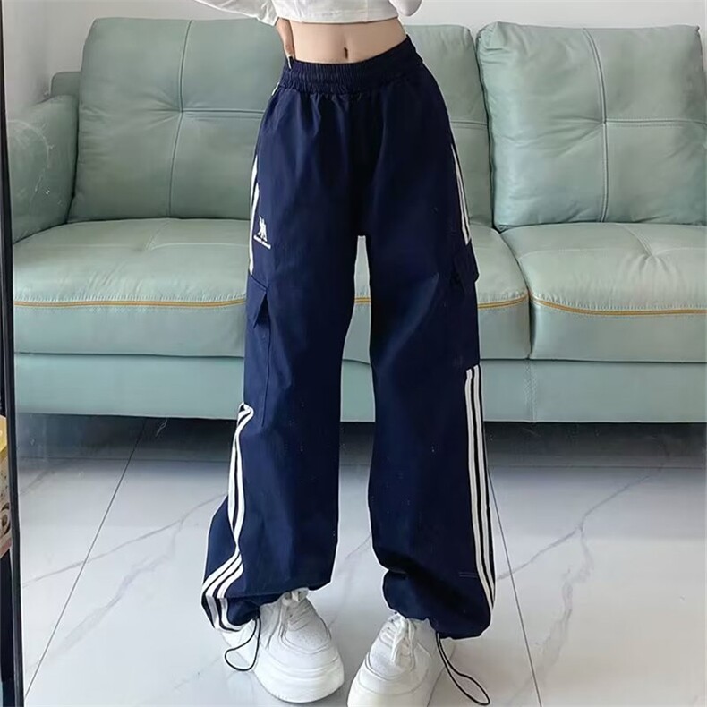 束脚工装运动裤子女春秋新款学生宽松美式条纹阔腿长裤AK815-P45,男装休闲裤,星座1008