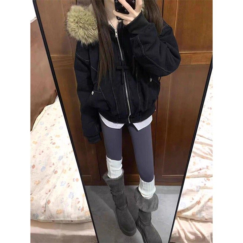 现货重磅boxy短款棉衣座山雕大毛毛领男女棉服水洗工装厚外套,男装棉衣,电商A486