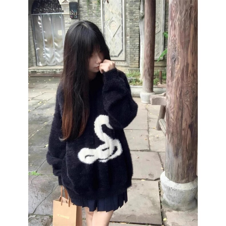 潮牌美式情侣蛇图案毛衣男女秋冬仿貂毛小众慵懒风套头针织外套,男装针织衫/毛衣,星座506A
