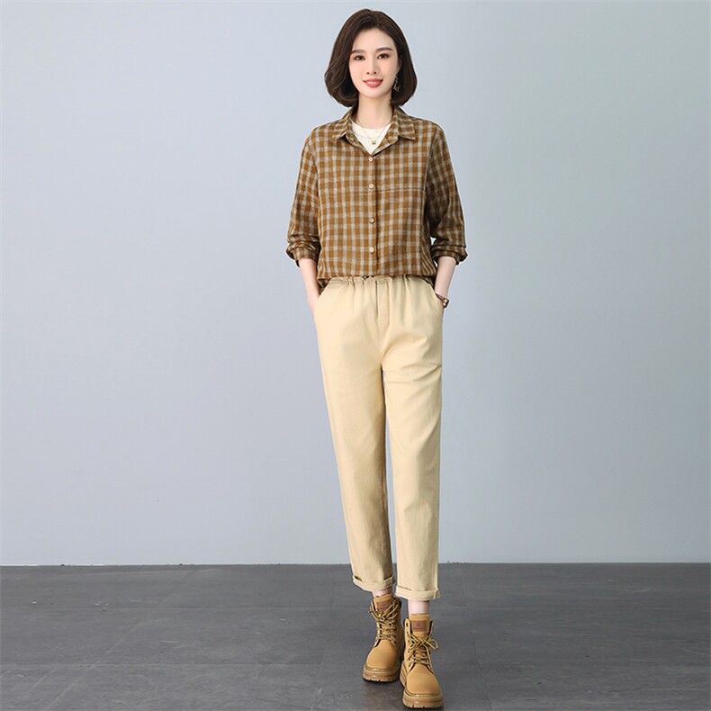 2024年春秋装新款潮格子宽松显瘦韩版气质女减龄两件套,女装套装/套裙,独衣靓