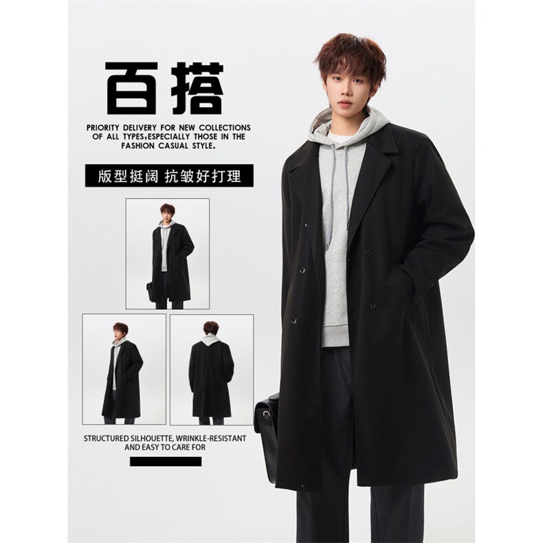 1506-1/MW131/P94男中长款西服领风衣男装休闲长款过膝大衣外套图片