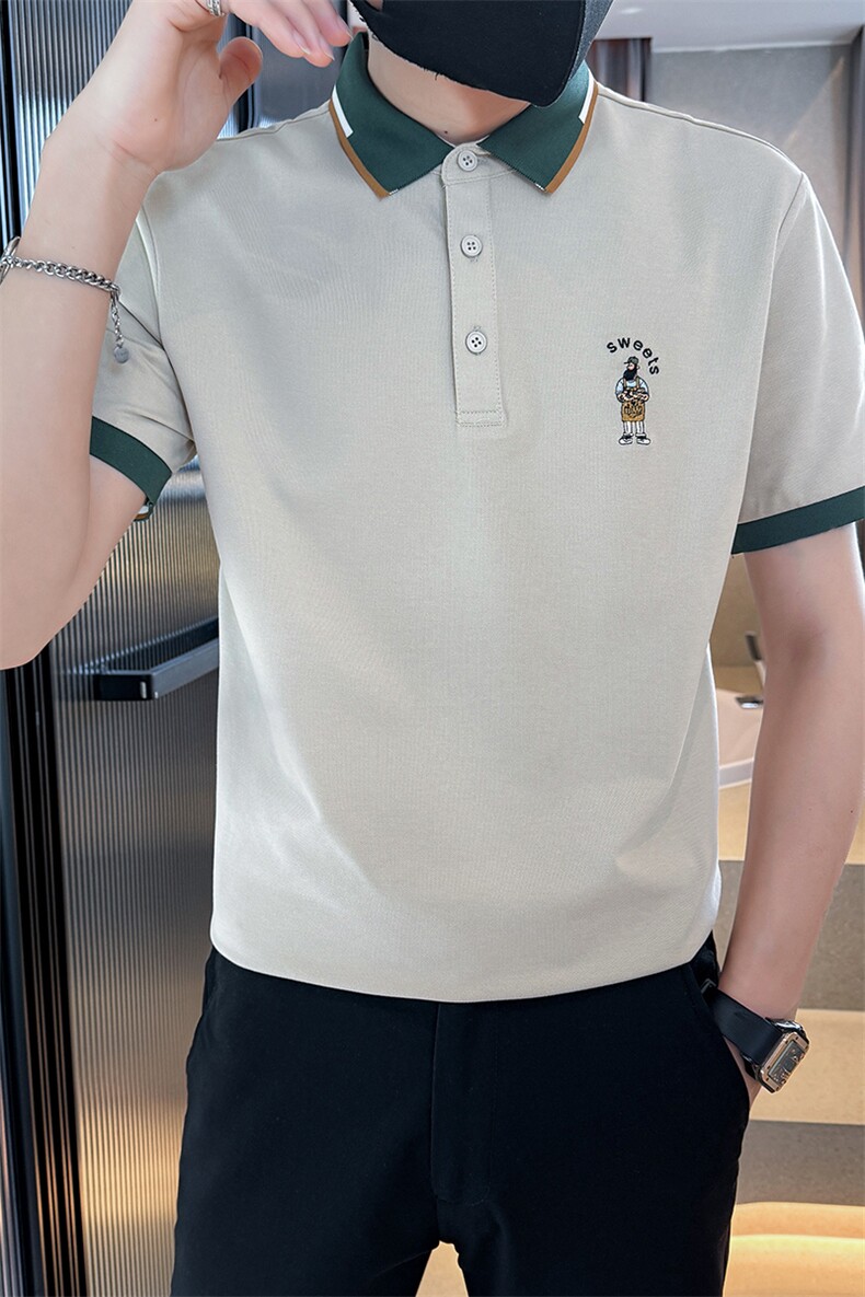 2025新款撞色领夏季短袖T恤翻领刺绣Polo衫A390-P55,男装T恤,电商D342