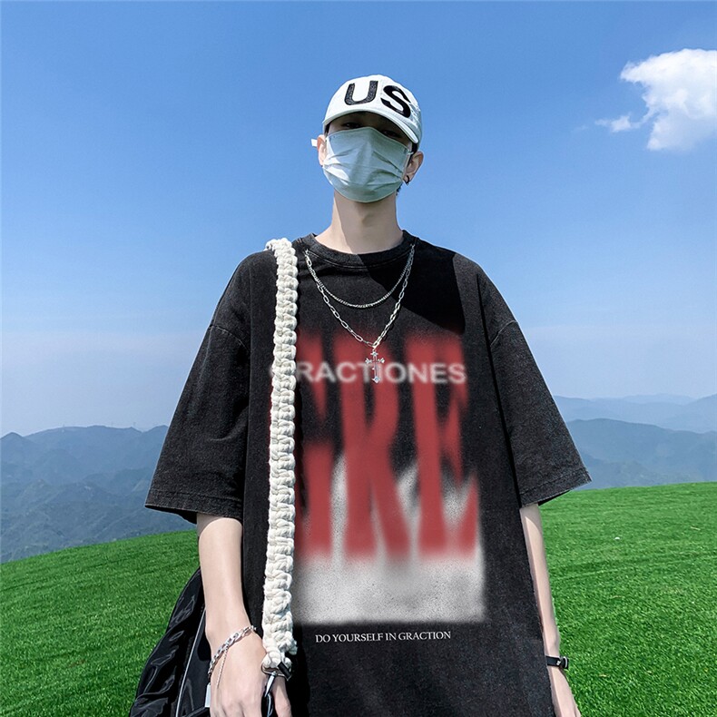 港风新款夏季时尚百搭高阶宽松圆领情侣短袖T恤DT353P45控68,男装T恤,电商A247