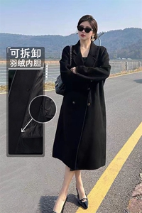 2025冬新品美拉德加厚白鸭绒可拆内胆毛呢大衣女时尚百搭呢子外套图片