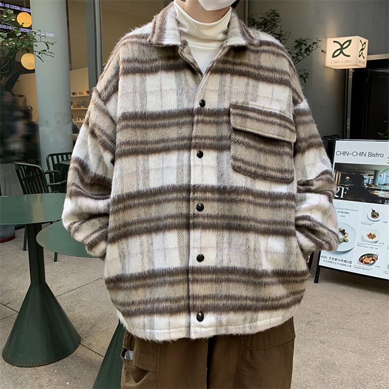高品质港风秋款男夹克条纹格子衬衫毛呢休闲外套JK0107P65,男装夹克,星座1013-1