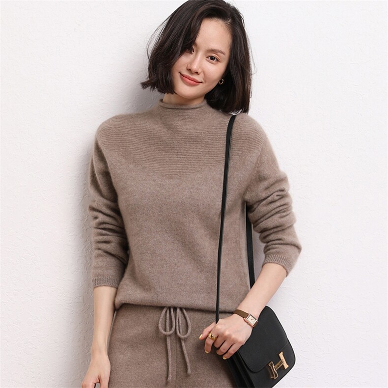 羊绒衫女半高领宽松毛衣百搭时尚针织打底衫,女装羊绒衫,五色羊羊绒