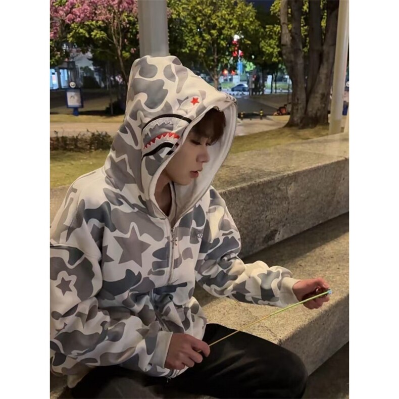 美式高鲨鱼拉链刺绣卫衣男女同款情侣春秋薄款hiphop原创连,男装卫衣,星座505-2（原电商A260-1)