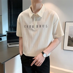 夏季落肩青年Polo衫男短袖翻领t恤衫男韩版中袖五分袖体恤衫T386图片