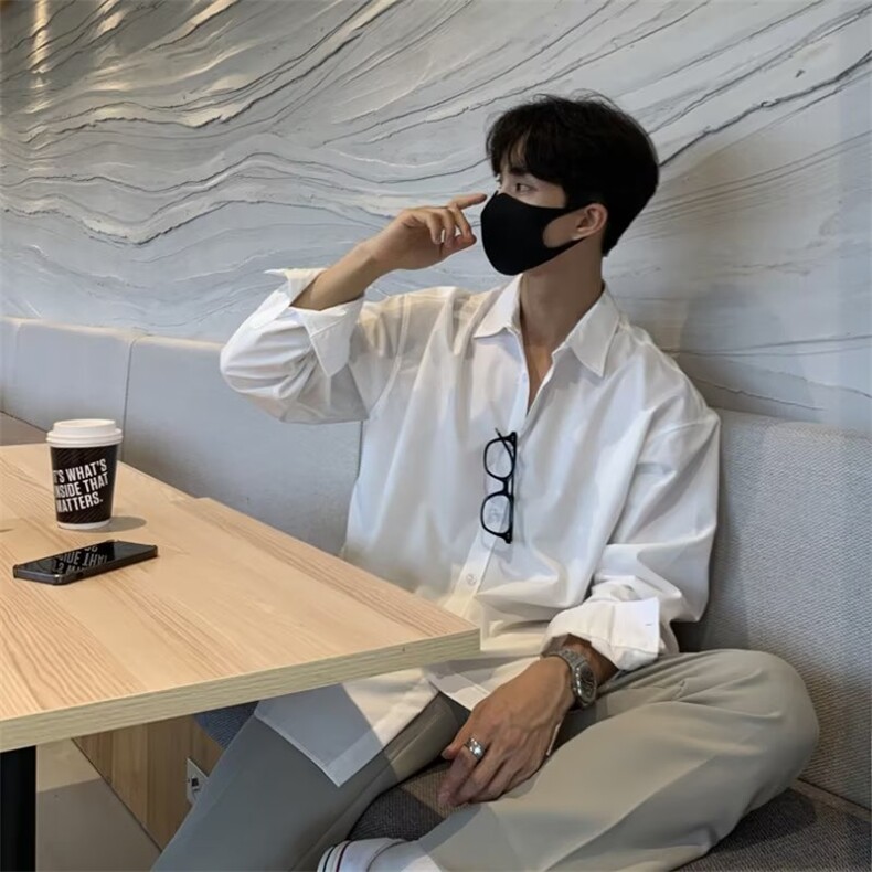 百搭简约方领男标准潮长袖薄款潮流新款衬衫夏季ins慵懒C1160-P35,男装衬衫,星座910-5