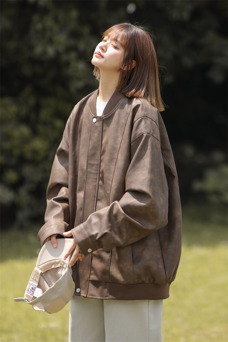 美式PU皮棒球服外套男士春秋季2024新款潮流早春痞帅工装男生夹克,男装夹克,电商A409-1