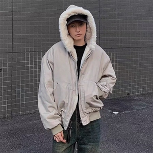 现货美式水貂毛大理石座山雕连帽棉服夹克男女宽松外套LJ955-P135图片