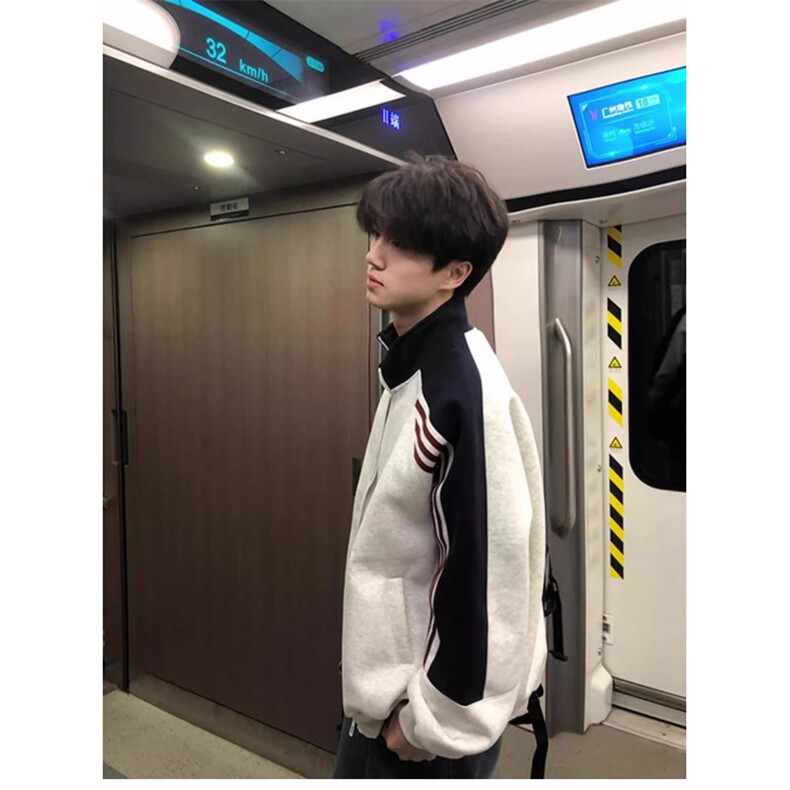 现货网图撞色拼接重磅外套男款春秋夹克潮牌立领棒球服B25-P45,男装夹克,星座910-1