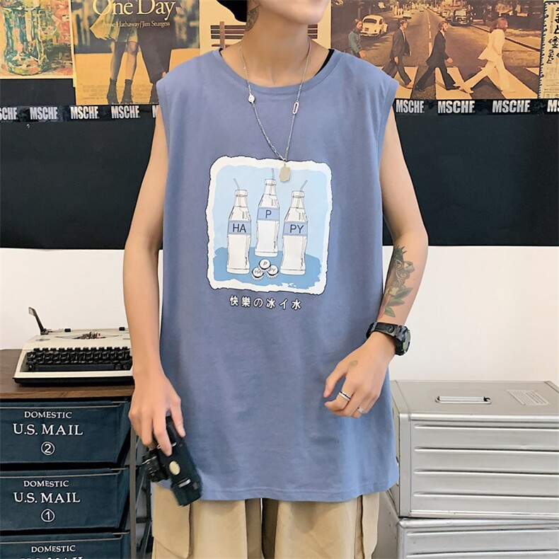 ！港风2023夏季无袖背心男加肥加大码宽松短袖T恤男BX282-P20,男装背心/马甲,电商B371