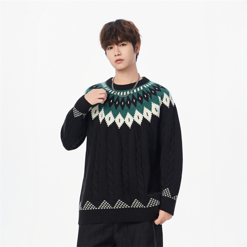 25713-特P50秋季时尚圆领毛衣外套男士针织衫菱格宽松内搭打底衫，男装T恤，电商D310B