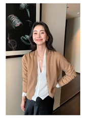 2025宽松型长袖开衫V领叠穿，女装针织衫/毛衣，绒阔羊绒