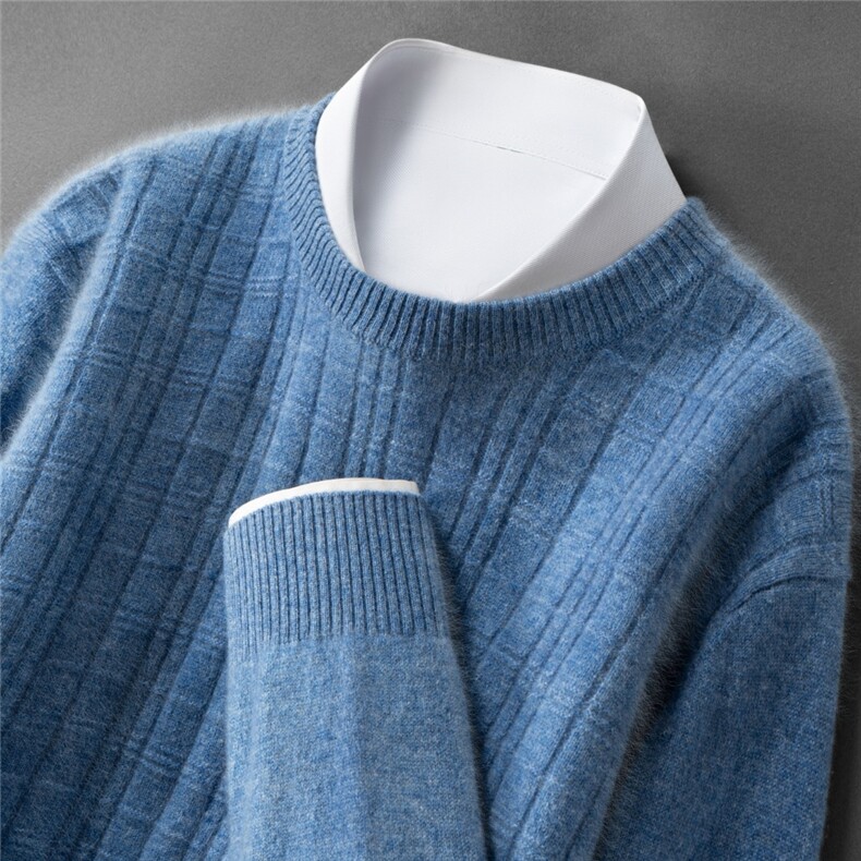 2025年秋季长袖圆领带花型圆领时尚百搭通勤简约休闲，男装羊绒套衫，戎叶云台