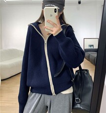 时尚休闲拉链高领羊绒开衫女秋冬宽松毛衣针织羊毛打底衫立领上衣，女装针织衫/毛衣，鑫之绒