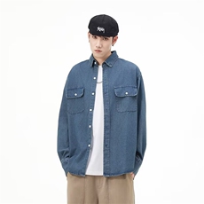 日系复古牛仔长袖衬衫cityboy春秋季外套宽松休闲男CY1234-P53，男装衬衫，星座412-3