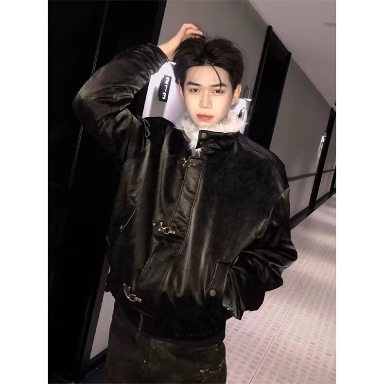 飞机扣哈灵顿座山雕棉服男款冬季美式复古cleanfit短款外套高级感,男装棉衣,星座506A
